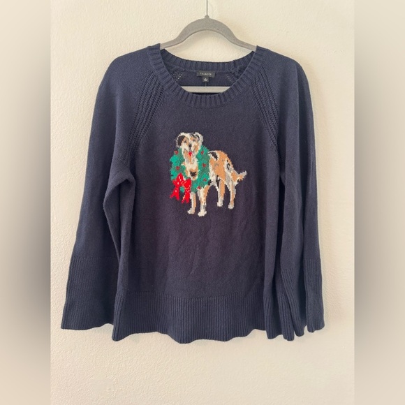 Talbots CREWNECK SWEATER HOLIDAY DOG Navy Soft Cozy 2024 NWT Medium - Picture 1 of 10